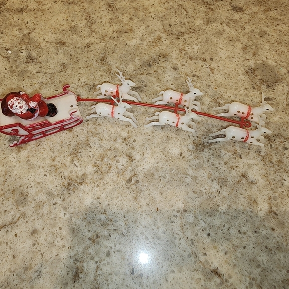 Vintage Plastic Santa and Reindeer cake topper - Picture 1 of 6